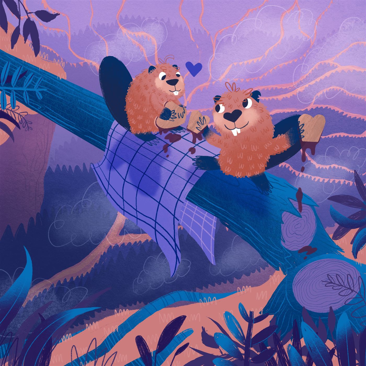 Two beavers sharing a picnic
