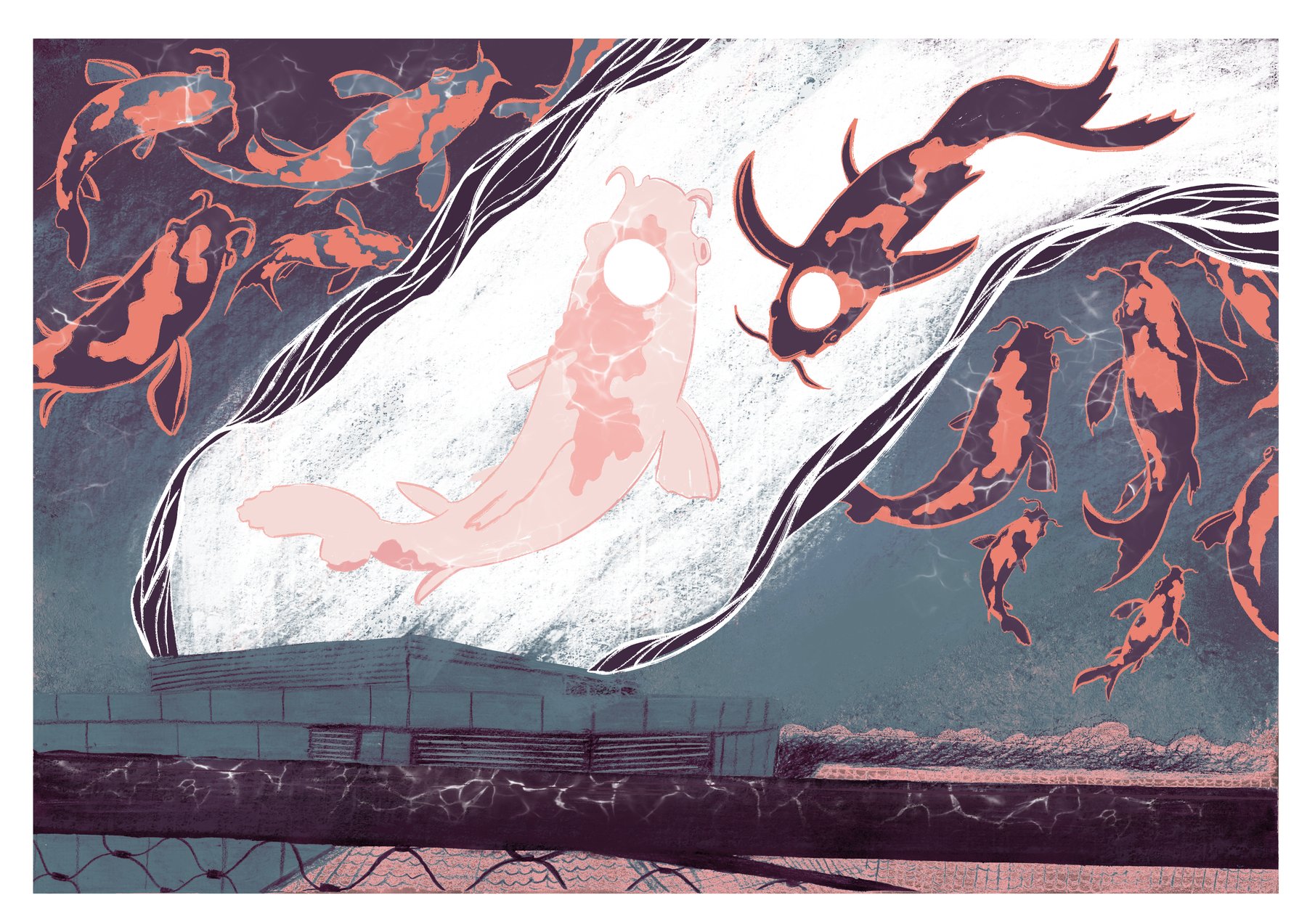 Escapism of the Koi, koi swimming around a pale figure