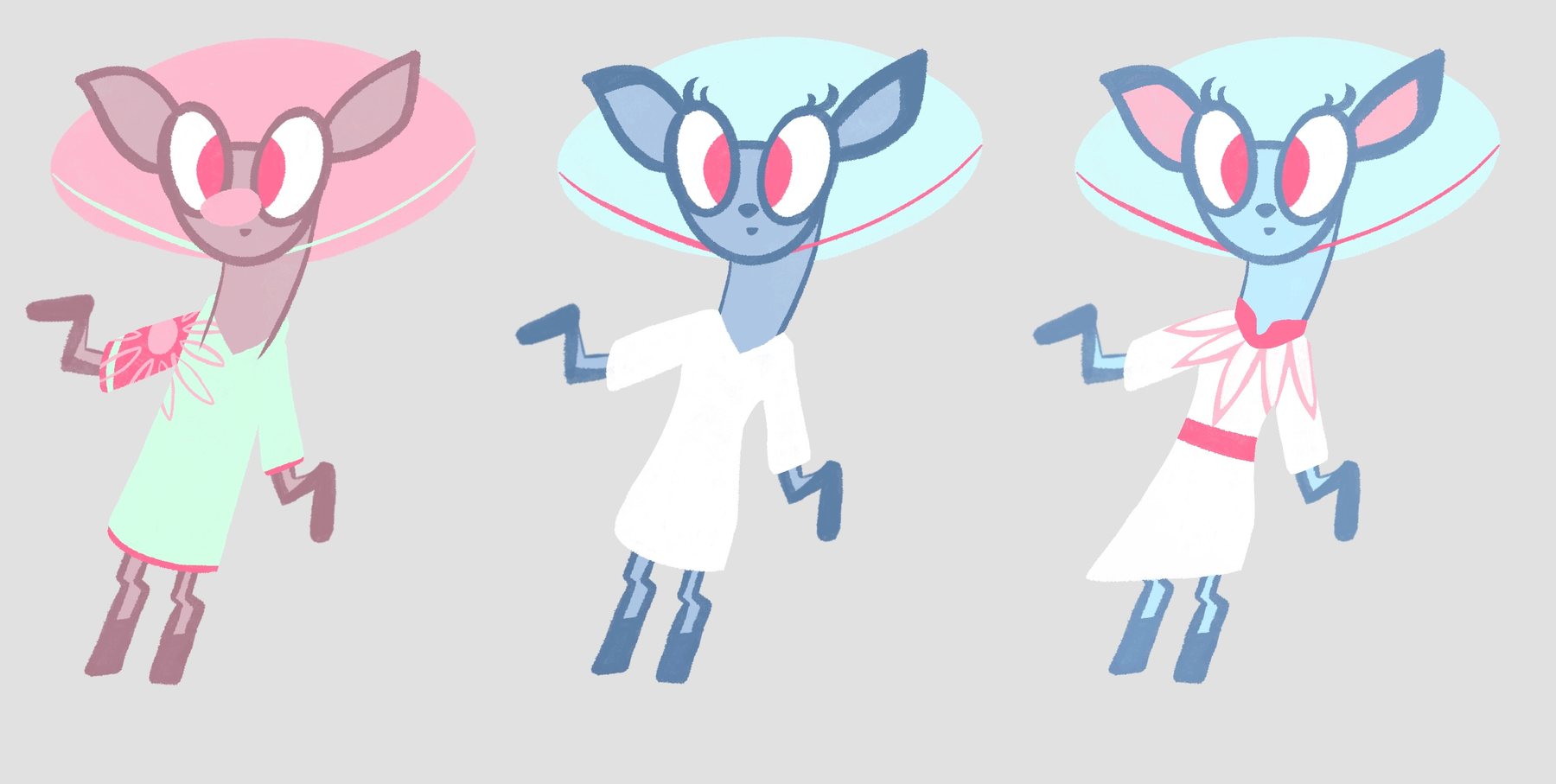Three outfit variations of Lang Soong