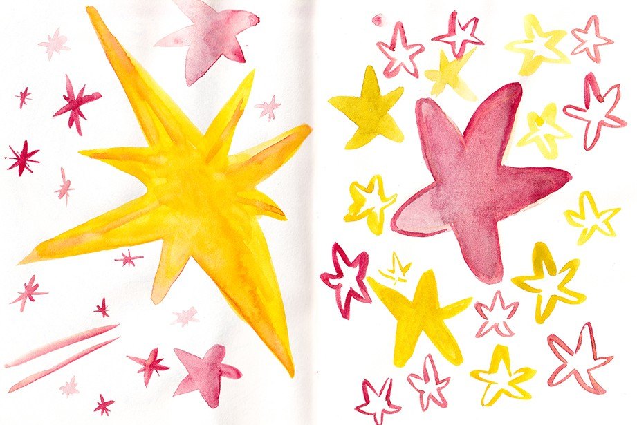 Watercolour star sketches