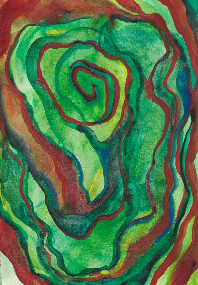 Green and red watercolour texture painting
